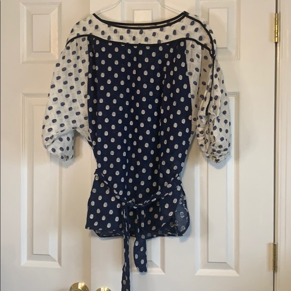 Anthropologie linen polka dot top size 8